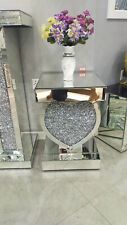 Mirrored Crushed Crystal Diamond Heart Shape Pedestal Table End Table Lamp Table