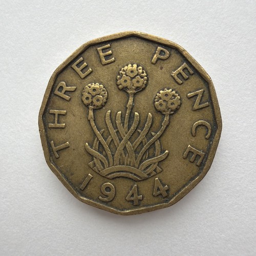1944 brass threepence - brass, coin