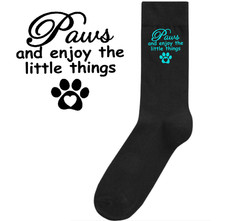 Personalised Positive Pet Themed black Socks. Paws and enjoy the little things
