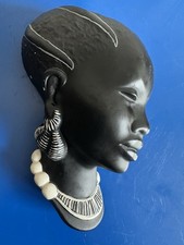 Vintage Duron Wall Plaque –African Lady Bust 19cm Mid-Century Chalkware Wall Art