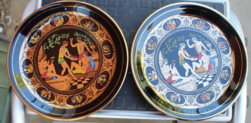 Pair greek hand made plates - made,