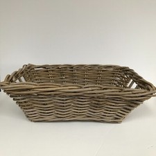 Large Woven Rattan Basket Rectangle 50x35cm Greige Tone Storage Display Decor