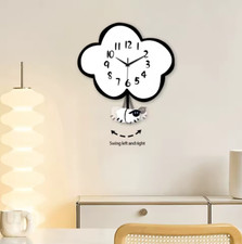 Cloud Sheep Wooden Wall Clock – Silent Swinging Pendulum, 10"-16"