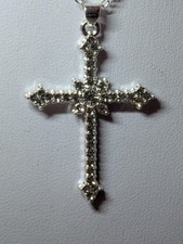 elegant S925 Sterling Silver Neckless With Silver Stone Inlayed  Crucifix