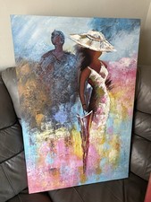 Large Colourful Oil Painting On Canvas - Ladies In Fine Dresses