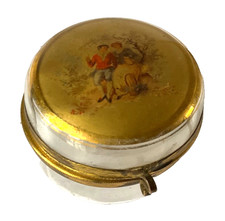 ANTIQUE HAND PAINTED GILDED GLASS TRINKET POT, 5.5  CMS WIDE X 4 CMS TALL