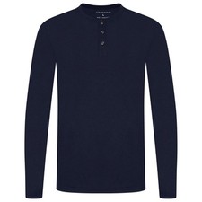 New Mens T Shirts Long Sleeve Henley Grandad Collar Tee Plain Casual Button Top