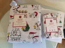 Snoopy Pottery barn Peanuts TWIN Sheet SET Disney+Sham Holiday Party Christmas ,