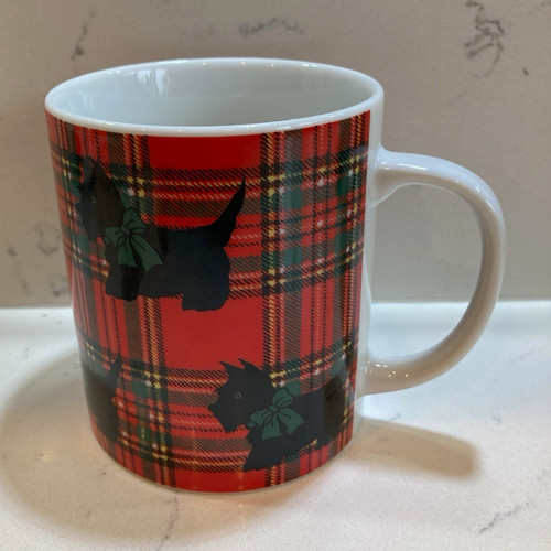 Ceramic coffee mug red tartan - ceramic,