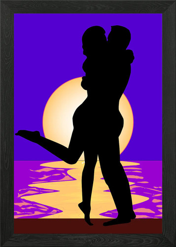 Kissing couple framed - framed, wall