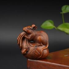 Vintage Japanese Netsuke Old Boxwood Carved Mouse Purse Feng Shui Statue