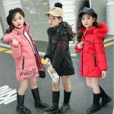 Girls Kids Thick Coats Hooded Padded Thick Parka Fur Winter Warm Jacket Coat Zip