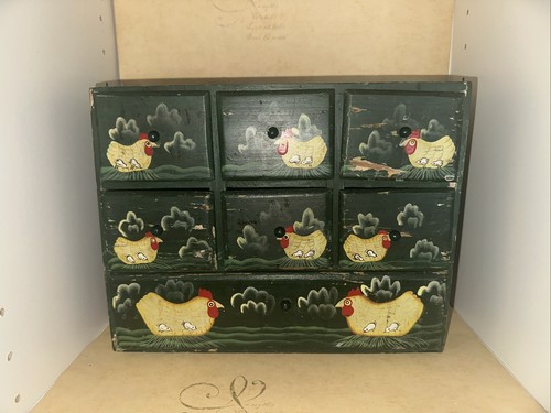 Mini hand painted wood chicken - wood,