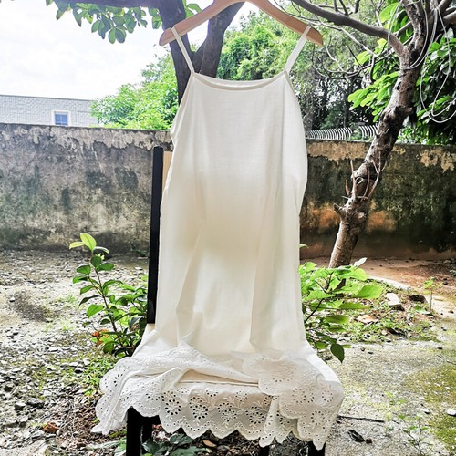 Lady cotton lace strap dress - cotton,