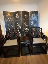 A RARE CHINESE ROSEWOOD ARM CHAIR SET TaiShiYi 'BATS, SHOU CHILONG HARDWOOD