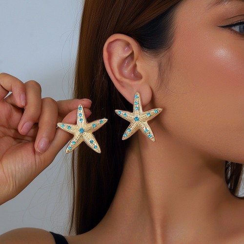 Starfish rhinestone gold stud - starfish,
