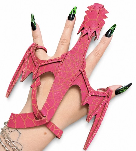 Hot pink dragon - faux, leather