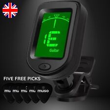 Digital Chromatic Clip-On Tuner LCD Guitar Acoustic Electric  +BATTERY + 5 PICKS