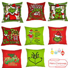 4Pcs Christmas Grinch Cushion Cover Pillow Case Xmas Sofa Pillowcase Decor