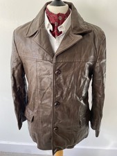 VINTAGE mens ROYAL KNIGHT BROWN DETACHED FLEECED LINED LEATHER JACKET COAT 44"