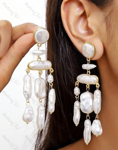 Retro 9cm long baroque - retro, pearl