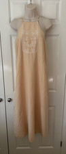 ZARA Size M  LINEN BLEND DRESS WITH EMBROIDERY  Beige / Peach VGC!