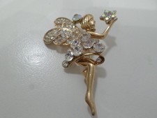 Pretty Goldtone and Crystal Fairy Brooch