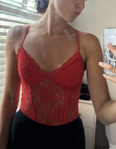 Red corset top - red, lace