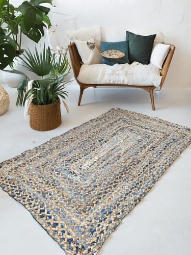 Denim blue rug braided jute - denim,