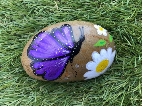 Hand painted pebble butterfly - painted,