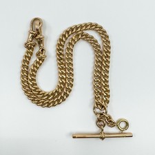 Vintage 9ct Rose Gold 16” Albert Chain Necklace Double Dog Clip T-Bar Charm 39g 