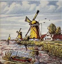 Vintage Dutch Wall Tile Canal Boats Windmills FREE SHIPPING
