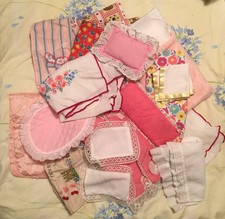 Vintage Fashion Doll Baby Doll Cot Crib Bedding Quilts Sheets Bundle Lot 20 Px