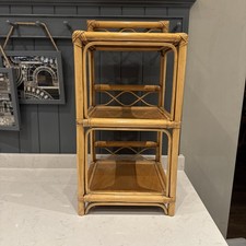 Vintage Cane Bamboo Rattan 3 Tier Plant Table Shelving Unit Stand Tiki Boho 70s