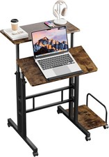 Height Adjustable Desk with Wheels, Sit-Stand Rolling Office Writing Table
