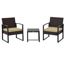 Outsunny 3 Pieces Rattan Patio Bistro Set 2 Chairs Coffee Side Table Set
