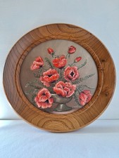 Original Oil Painting of Poppies Wooden Frame Signed Floral Poppy Still Life Art