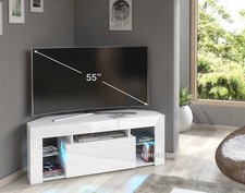 White Corner TV Stand 125cm Unit Modern High Gloss &Matt Milano 05 LED Lights