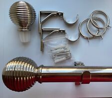 35mm  Metal Curtain Pole, Ribbed Ball Finial,360cm Satin Steel,