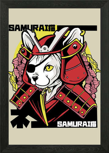 Samurai japanese cat framed - samurai,