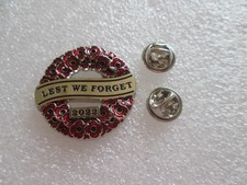 New Red Poppie Wreath PIN BADGE Lest We Forget  2022  Two Pin Fastening