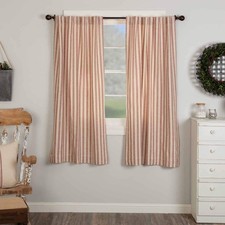 Market Place Red Ticking Stripe Panel Curtains, 63" Long, Set of 2 Panels, Fa...