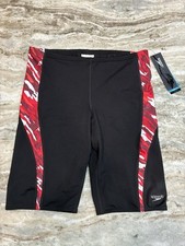 New Speedo Men's Red Team Camo Train II Tech Swim Race Jammer 36" 8051448