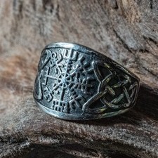 Nordic Compass 925 silver signet ring Hallmarked Celtic Biker Viking Odin