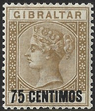 Gibraltar 1889 QV 75c on 1s