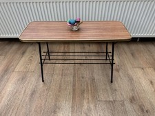 Vintage Retro Mid Century Slim Coffee Table Magazine Rack Wood Effect Metal Legs