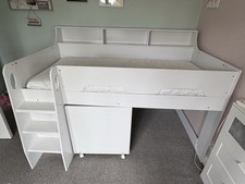 White Mid Sleeper Single Bed Frame With Desk