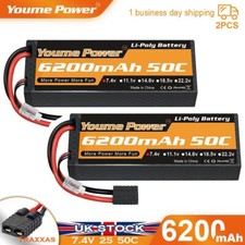2pcs Youme 7.4V 6200mAh 2S LiPo Battery Traxxas for RC Car Truck  Buggy Boat