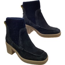 WHITE STUFF Knitted Crepe Women's Boots UK6 Dark Navy Suede Style