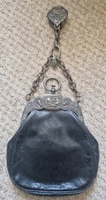 Victorian Leather Chatelaine Purse With Silver Hunting Scene